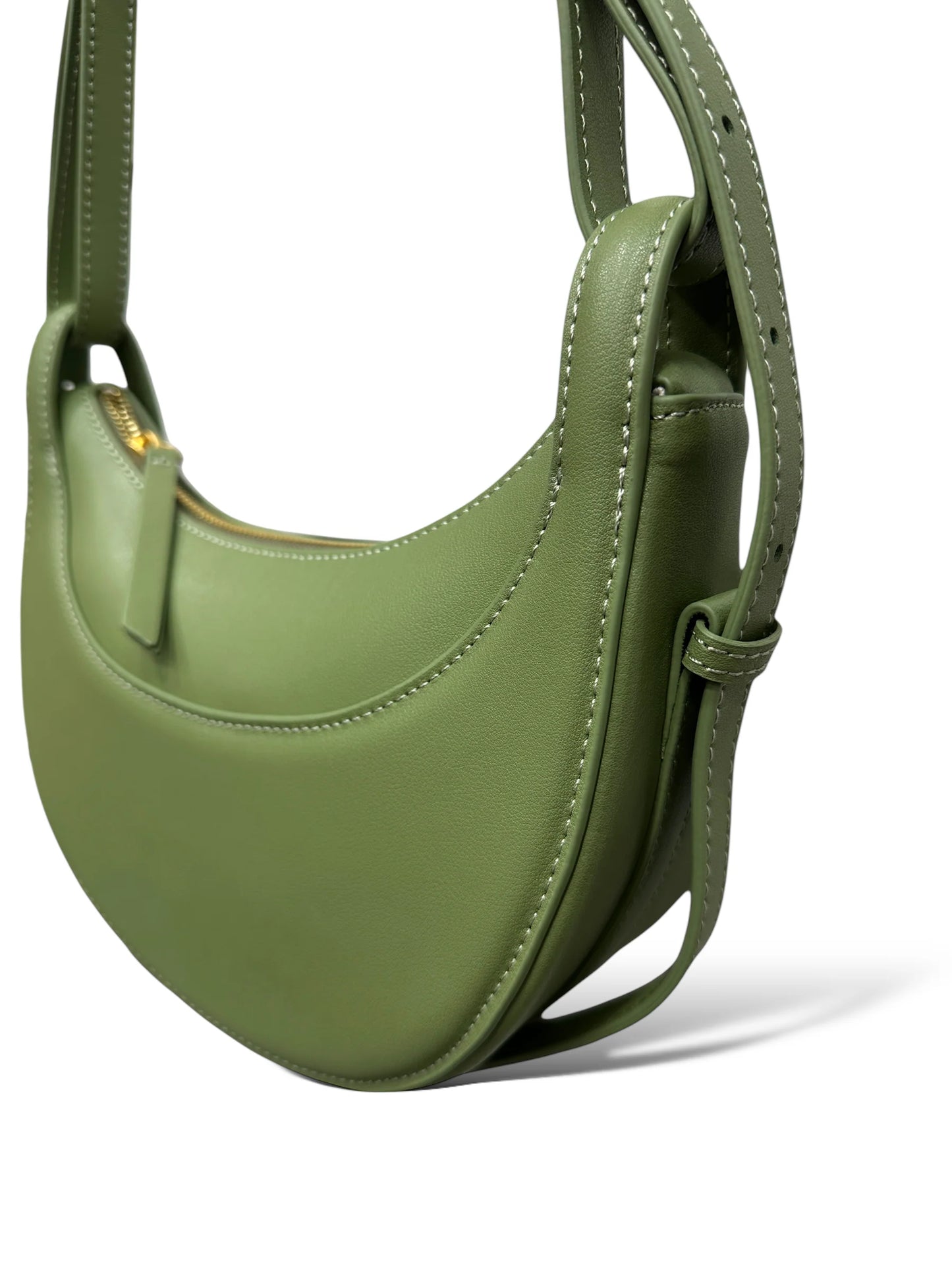 Smooth Calfskin Crescent Shoulder Crossbody Bag With Adjustable Leather Strap