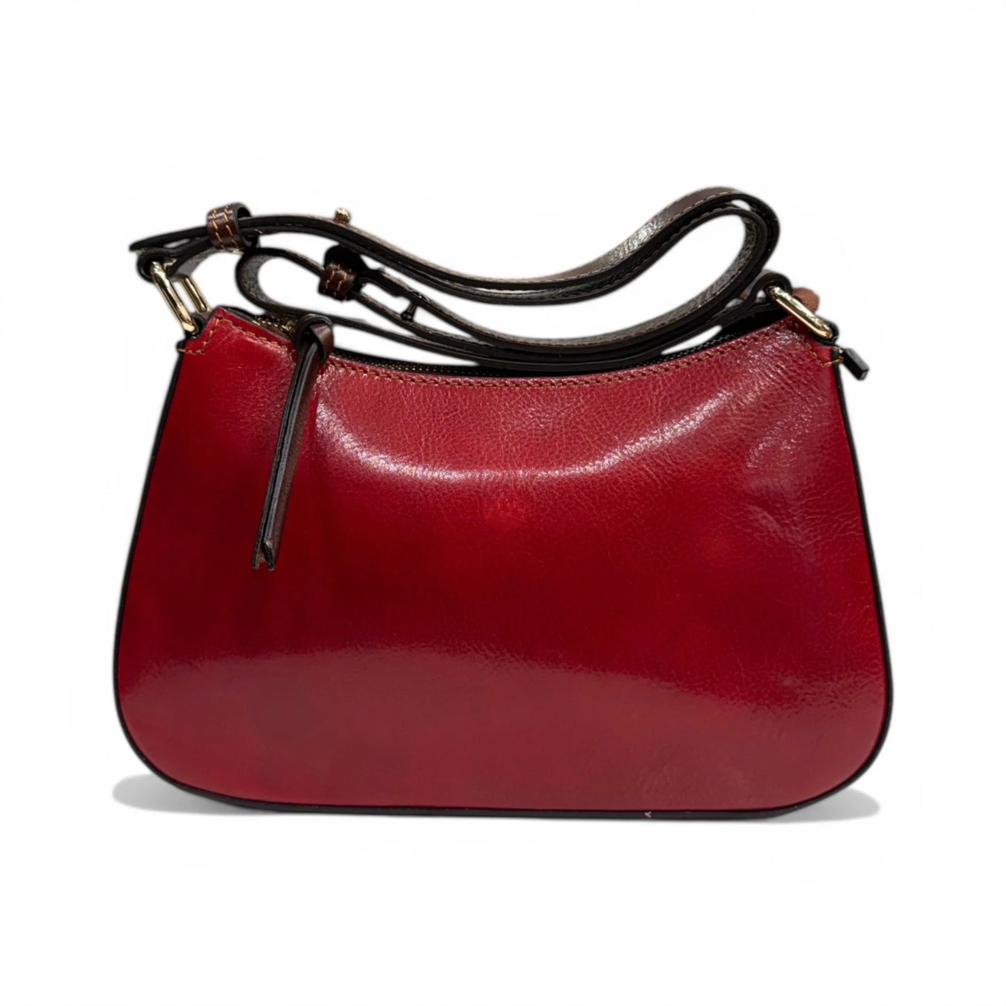 Minimal Tamponed Calfskin Compact Wristlet Shoulder Bag With Adjustable Leather Strap