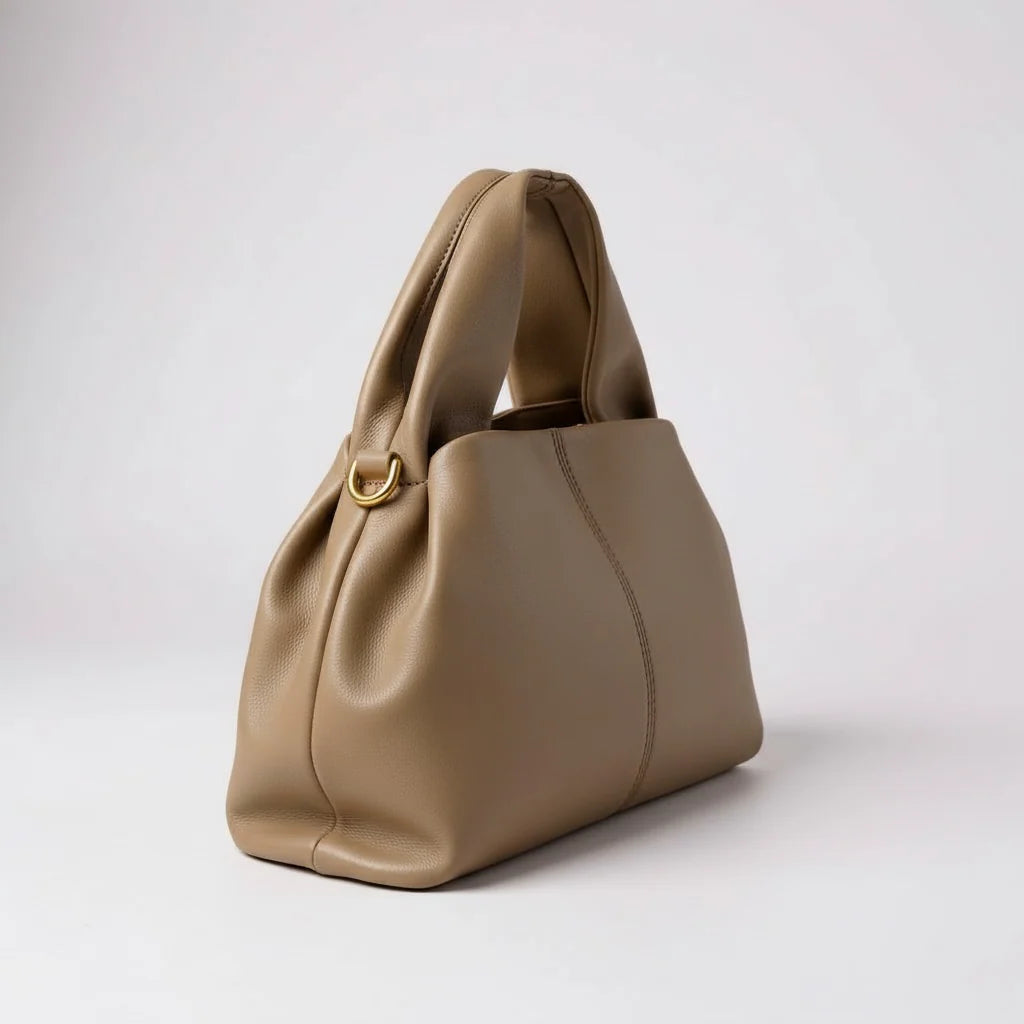 Soft Nappa Leather Rounded Top Handle Bag With Detachable Shoulder Strap