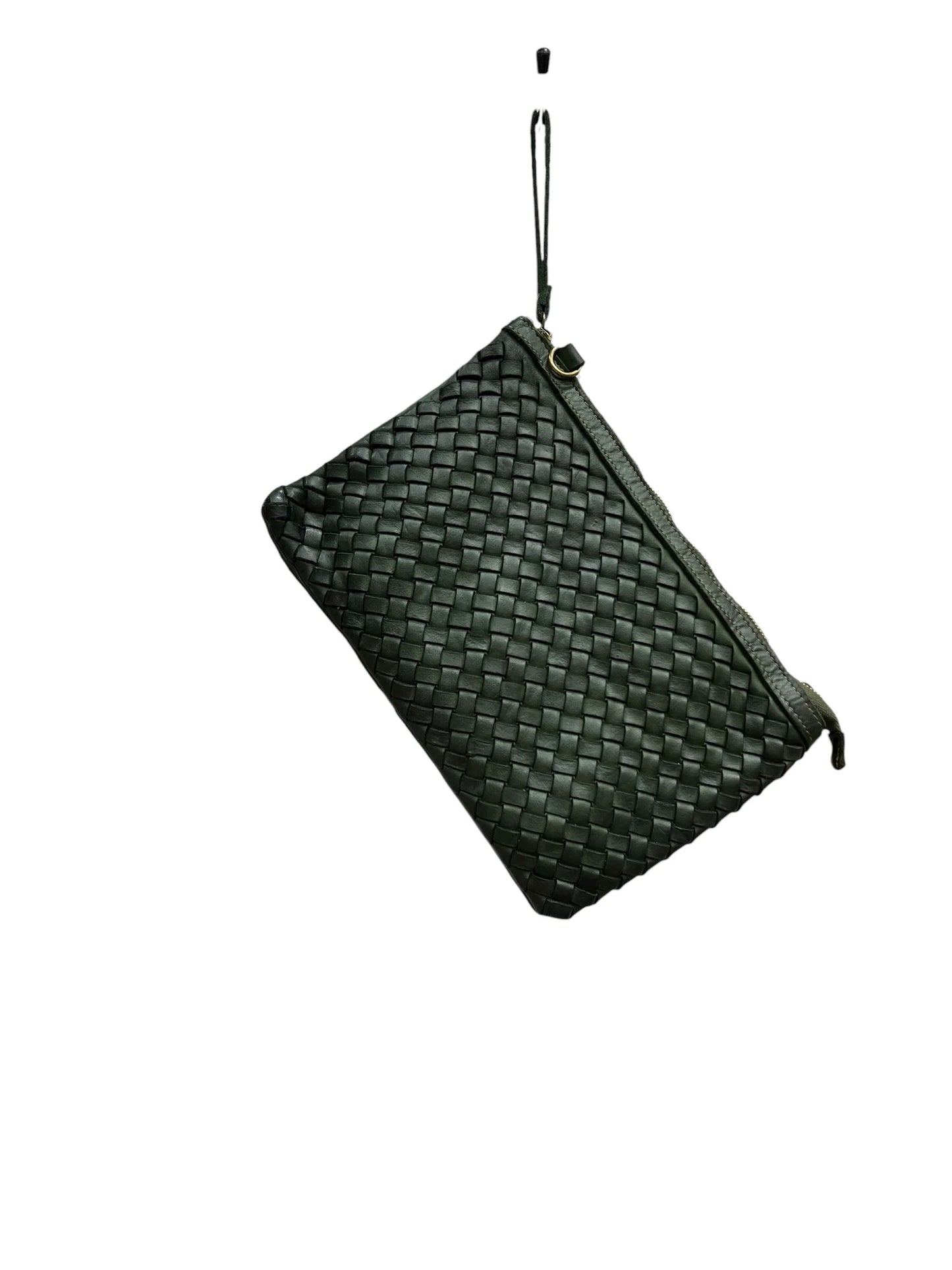 Hand-Woven Natural Dyed Washed Calfskin Wristlet Pochette With Detachable Shoulder Strap