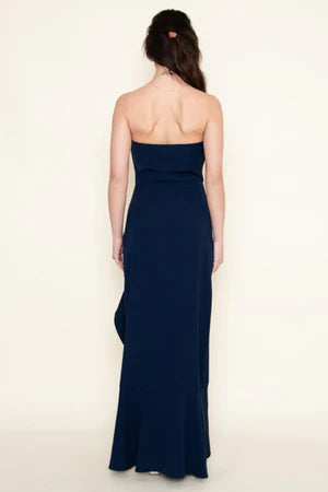 Navy Strapless Sweetheart Ruffled High-Low Gown