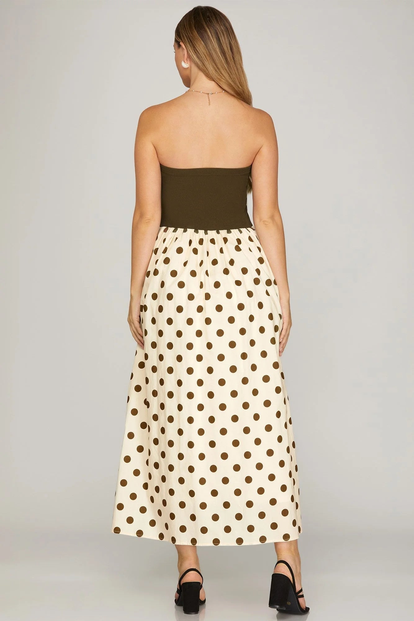 Olive & Polka Dot Strapless Maxi Dress