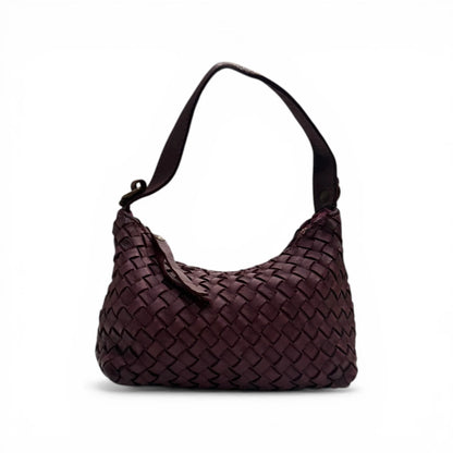 Hand-Woven Soft Washed Calfskin Crescent Shoulder Bag With Adjustable Leather Strap