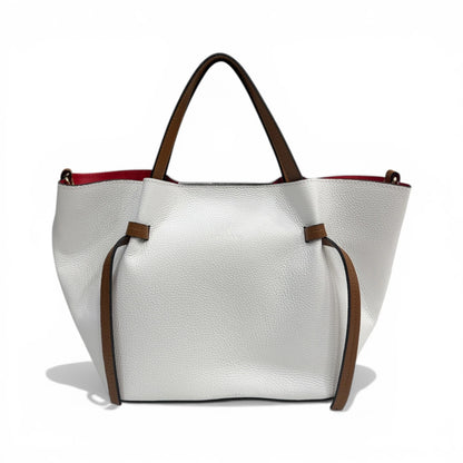 Two-Tone Hammered Calfskin Open-Top Tote Bag With Detachable Shoulder Strap