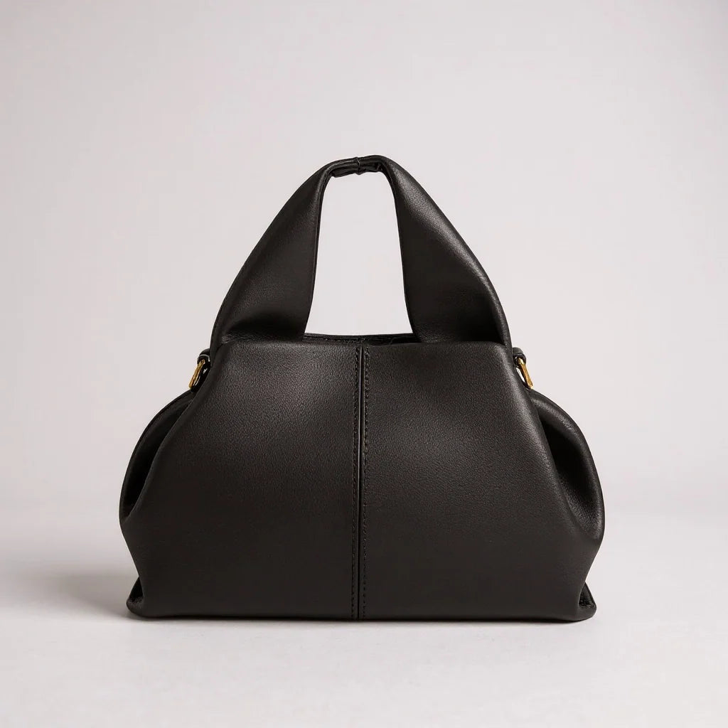 Soft Nappa Leather Rounded Top Handle Bag With Detachable Shoulder Strap