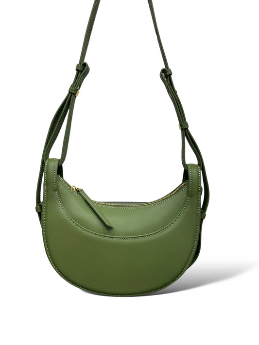 Smooth Calfskin Crescent Shoulder Crossbody Bag With Adjustable Leather Strap