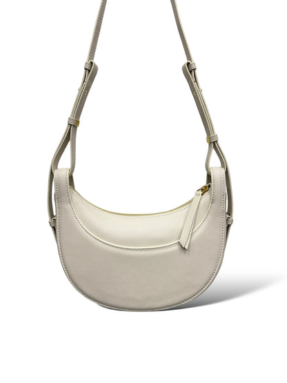 Smooth Calfskin Crescent Shoulder Crossbody Bag With Adjustable Leather Strap