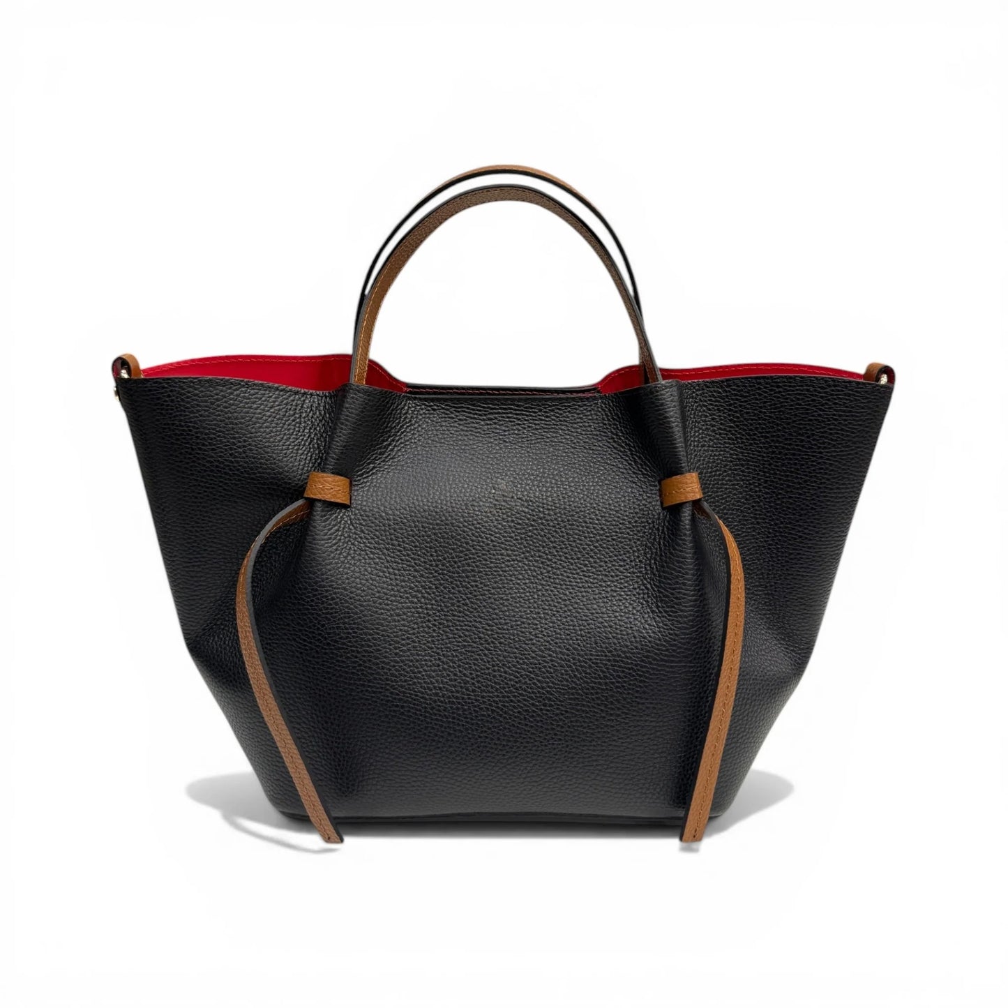 Two-Tone Hammered Calfskin Open-Top Tote Bag With Detachable Shoulder Strap