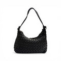 Hand-Woven Soft Washed Calfskin Crescent Shoulder Bag With Adjustable Leather Strap