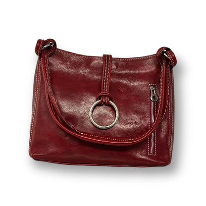 Hand-Buffed Vegetable-Tanned Tamponed Calfskin Shoulder Bag With Metal Ring Detail