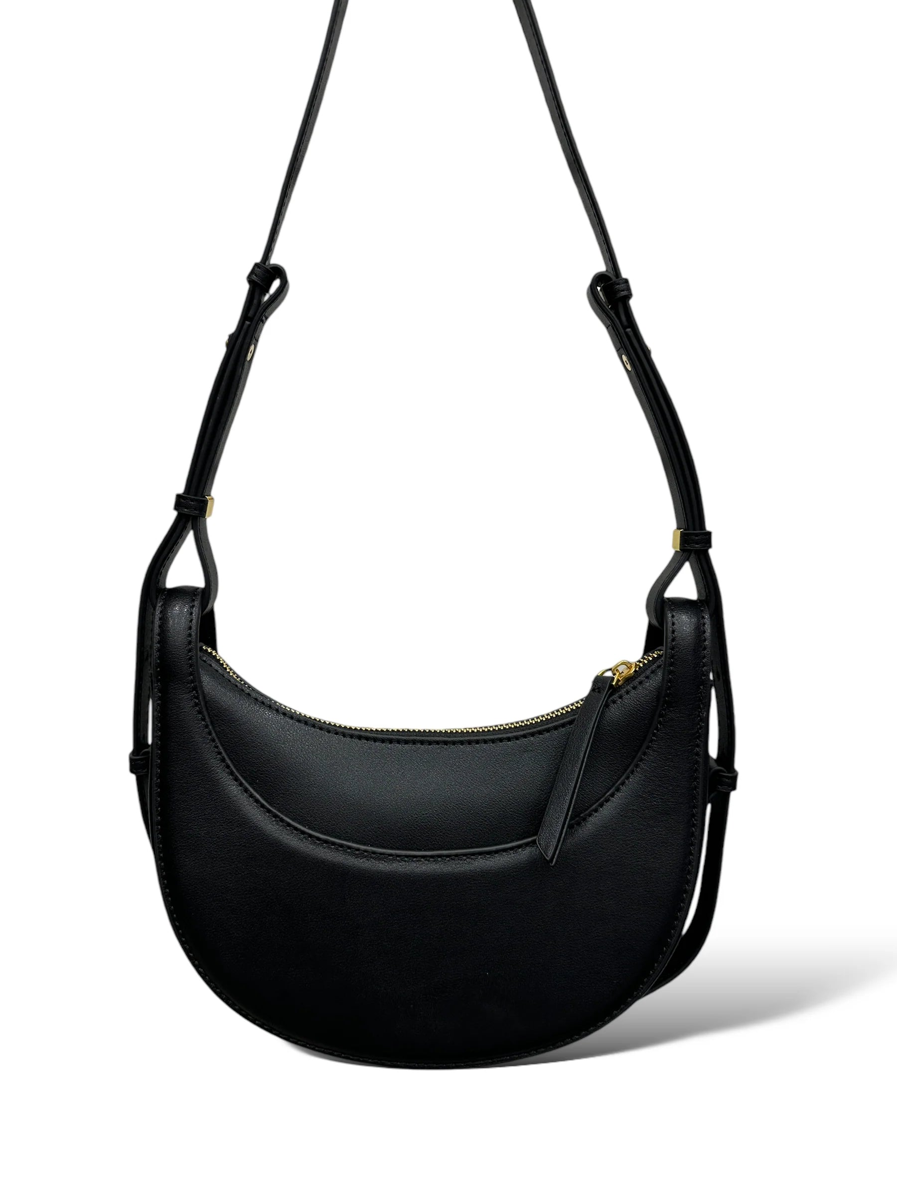 Smooth Calfskin Crescent Shoulder Crossbody Bag With Adjustable Leather Strap