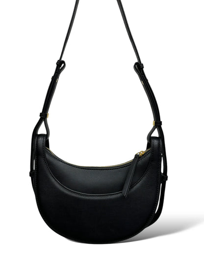 Smooth Calfskin Crescent Shoulder Crossbody Bag With Adjustable Leather Strap