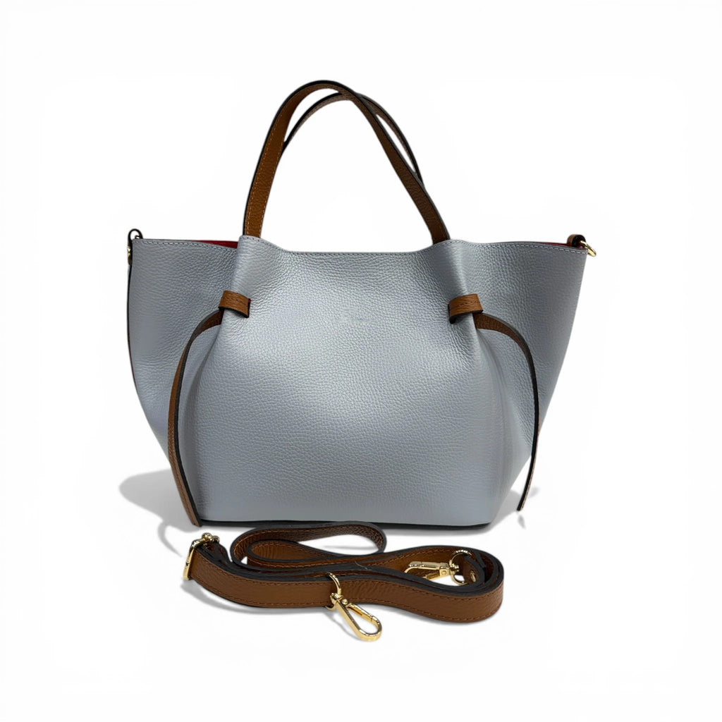 Two-Tone Hammered Calfskin Open-Top Tote Bag With Detachable Shoulder Strap