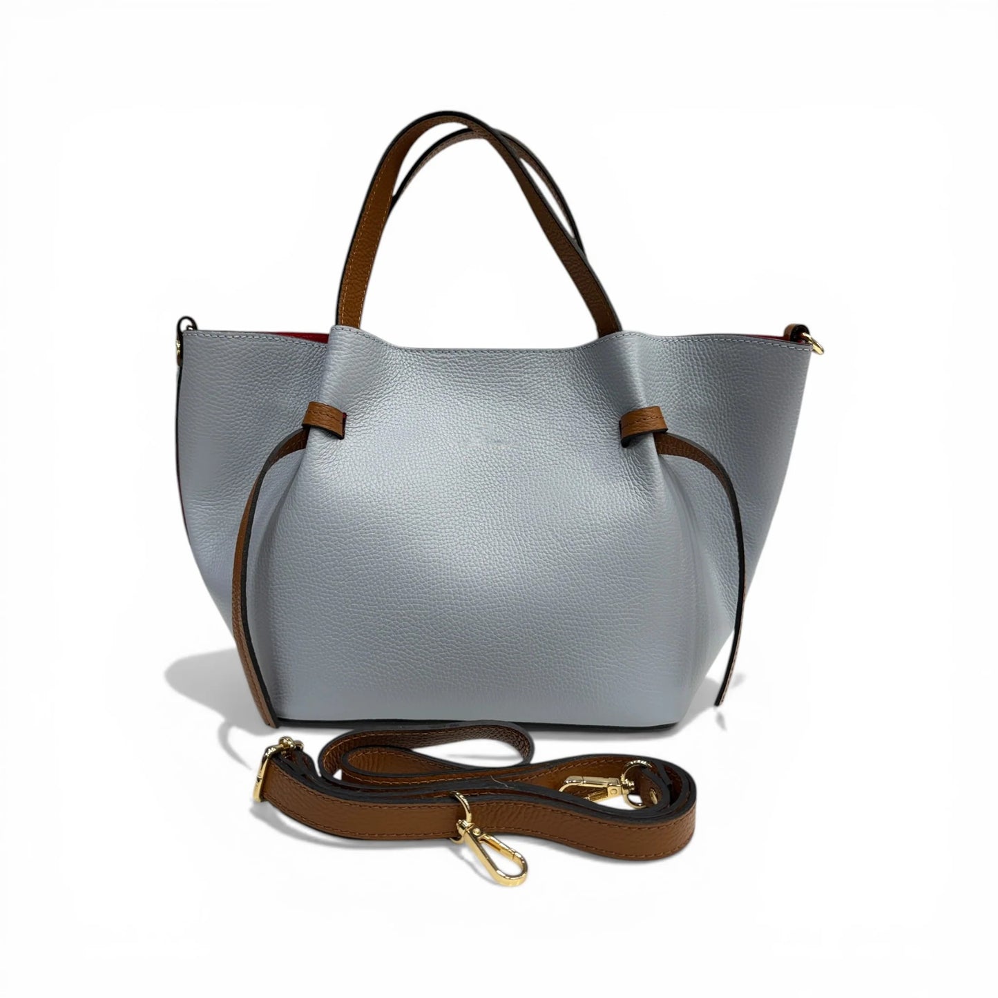 Two-Tone Hammered Calfskin Open-Top Tote Bag With Detachable Shoulder Strap