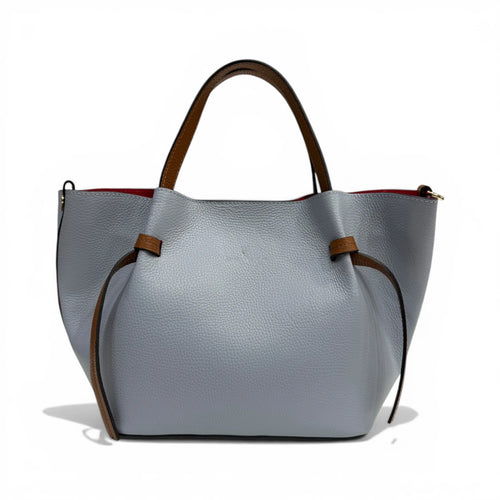 Two-Tone Hammered Calfskin Open-Top Tote Bag With Detachable Shoulder Strap
