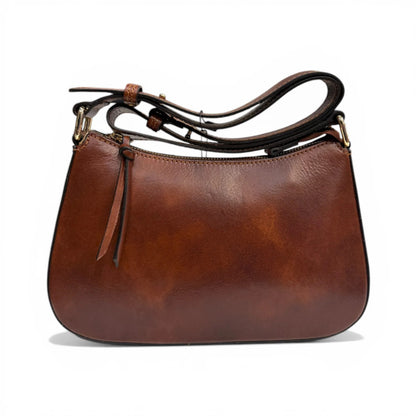 Minimal Tamponed Calfskin Compact Wristlet Shoulder Bag With Adjustable Leather Strap