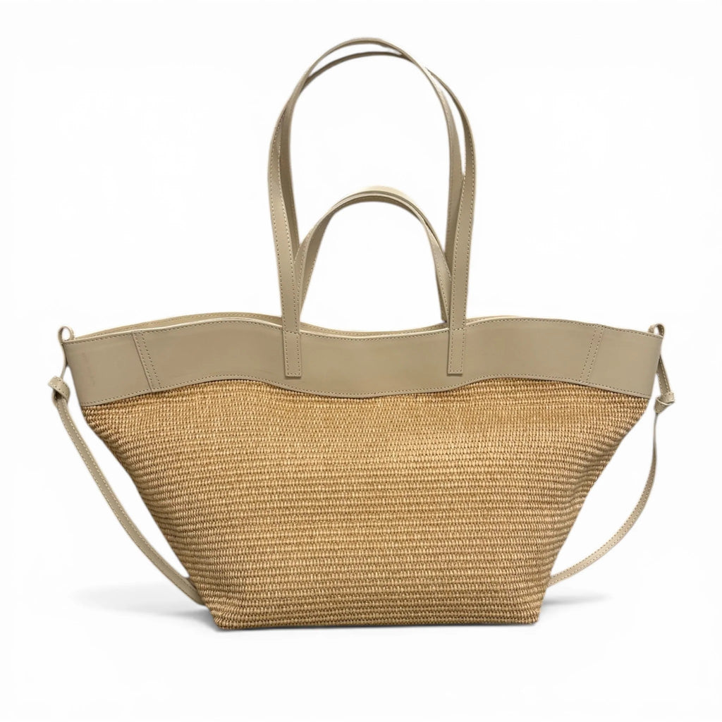 Natural Raffia & Leather Woven Large Shopper Tote Bag With Shoulder Strap
