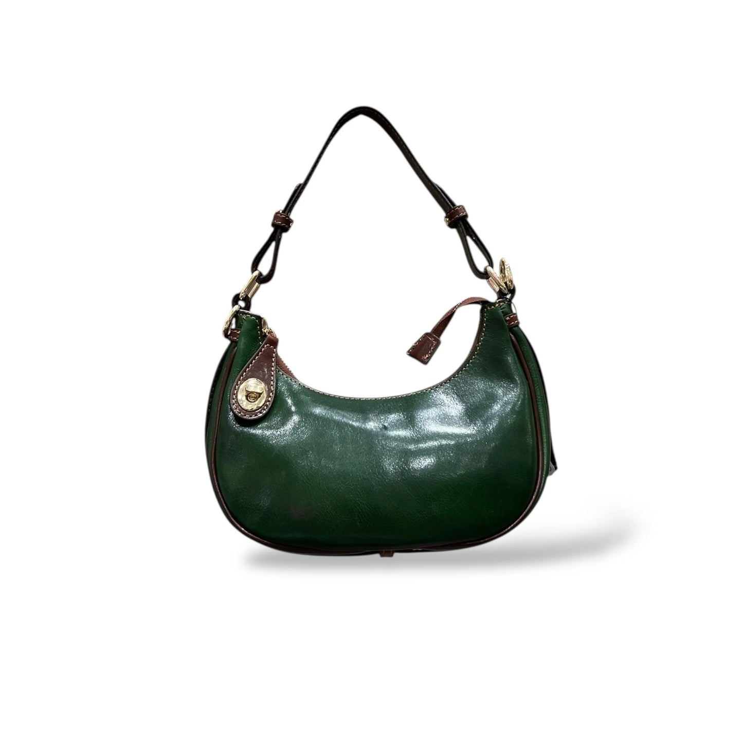 Vintage Burnished Calfskin Half-Moon Shoulder Wristlet Bag With Adjustable Strap