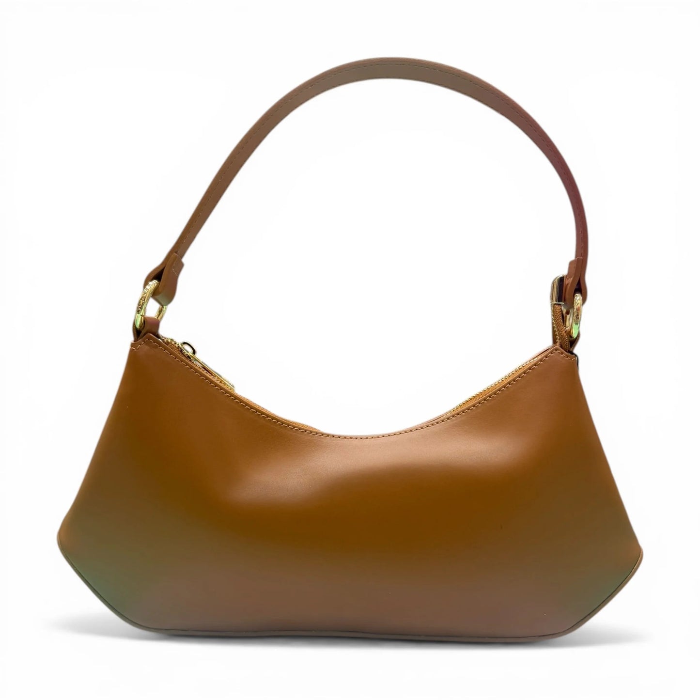 Smooth Calfskin Curved Top Handle Bag With Fixed Leather Strap