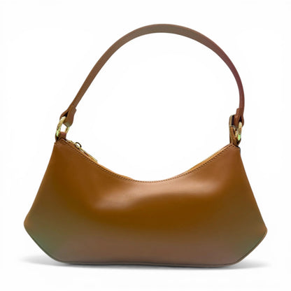 Smooth Calfskin Curved Top Handle Bag With Fixed Leather Strap
