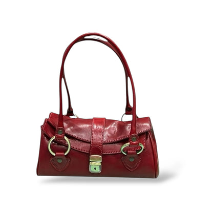 Vintage Tamponed Calfskin Trunk Style Shoulder Bag With Metal Lock Closure