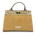 Natural Raffia Leather Trim Woven Top Handle Bag With Detachable Leather Shoulder Strap