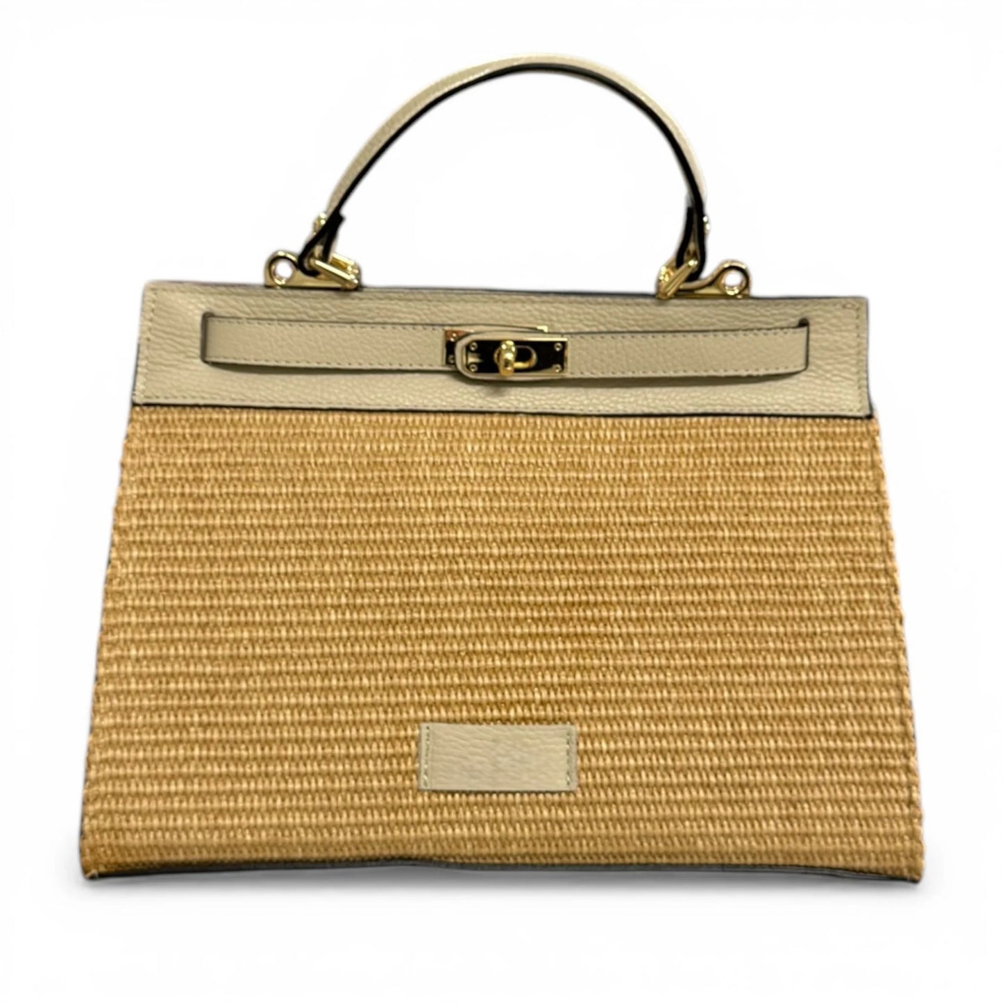 Natural Raffia Leather Trim Woven Top Handle Bag With Detachable Leather Shoulder Strap