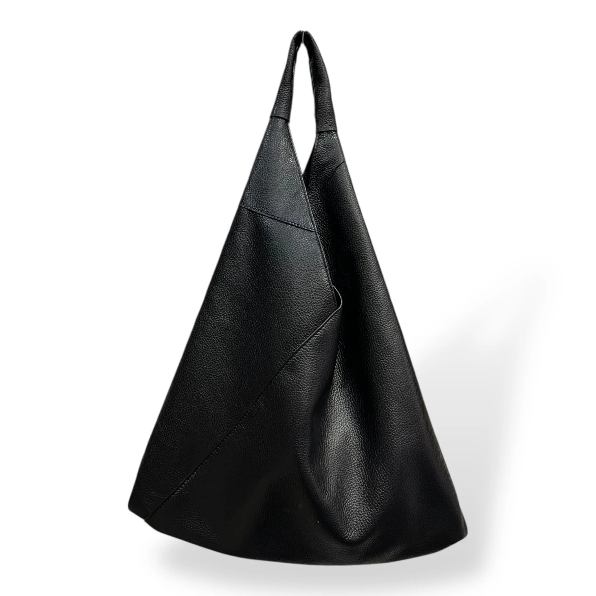 Soft Unlined Leather Slouchy Triangle Bucket Hobo Tote Bag