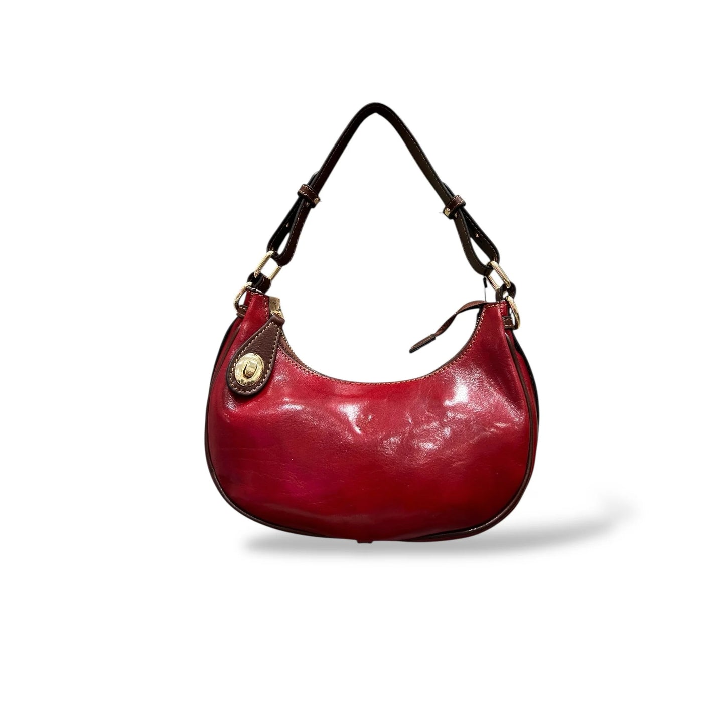 Vintage Burnished Calfskin Half-Moon Shoulder Wristlet Bag With Adjustable Strap