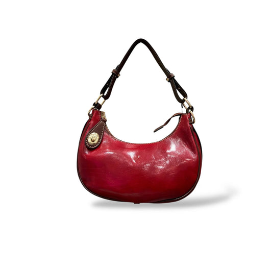 Vintage Burnished Calfskin Half-Moon Shoulder Wristlet Bag With Adjustable Strap
