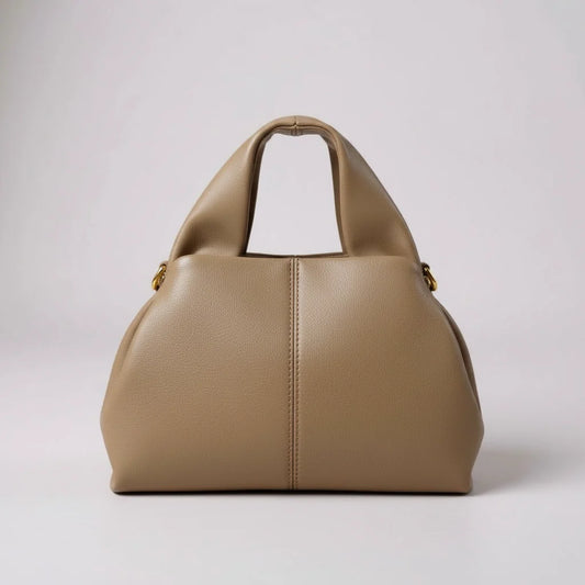 Soft Nappa Leather Rounded Top Handle Bag With Detachable Shoulder Strap