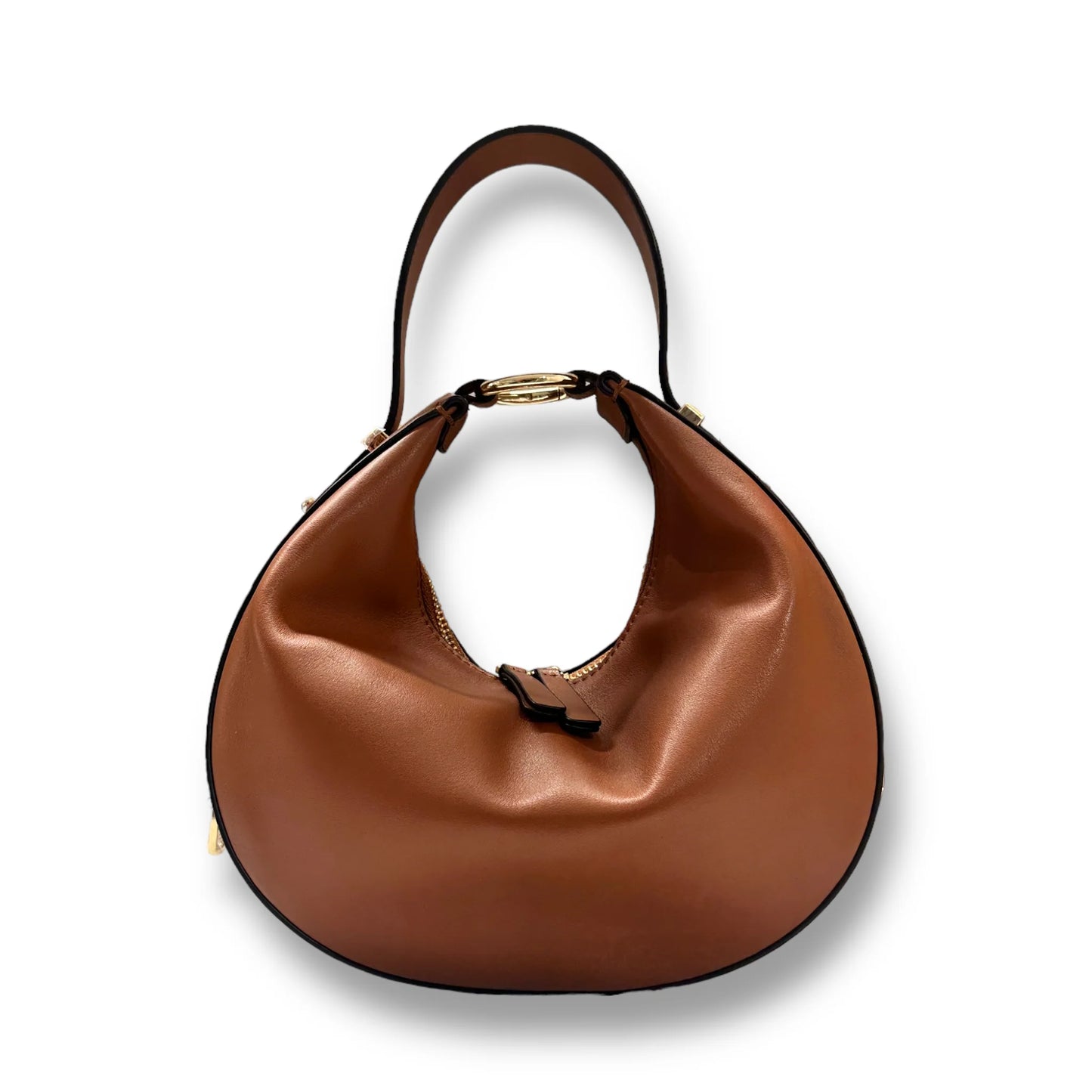 Smooth Calfskin Half-Moon Top Handle Bag With Adjustable Crossbody Strap