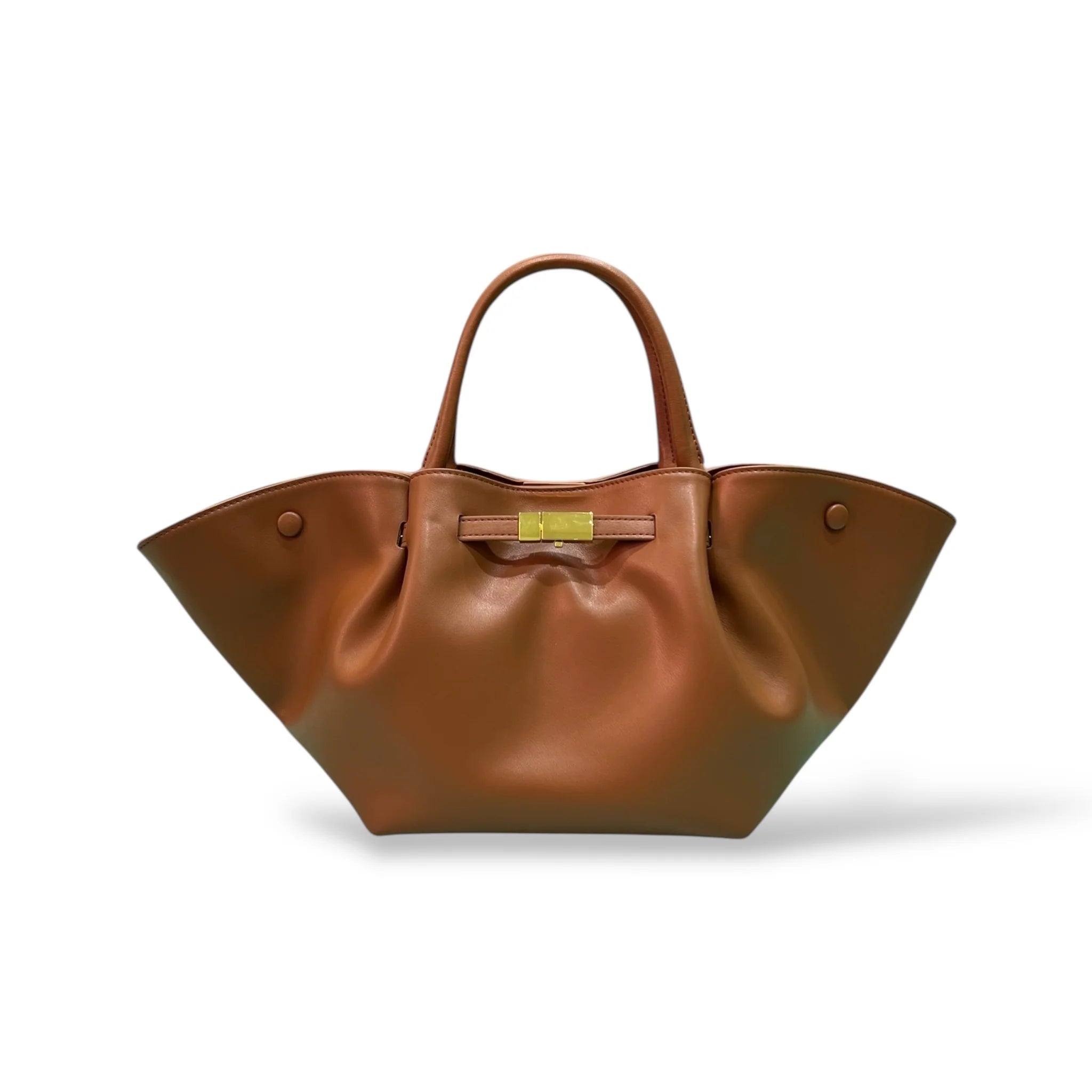 Soft Smooth Calfskin Large Ruched Tote Bag With Gold Clip Closure & Adjustable Strap