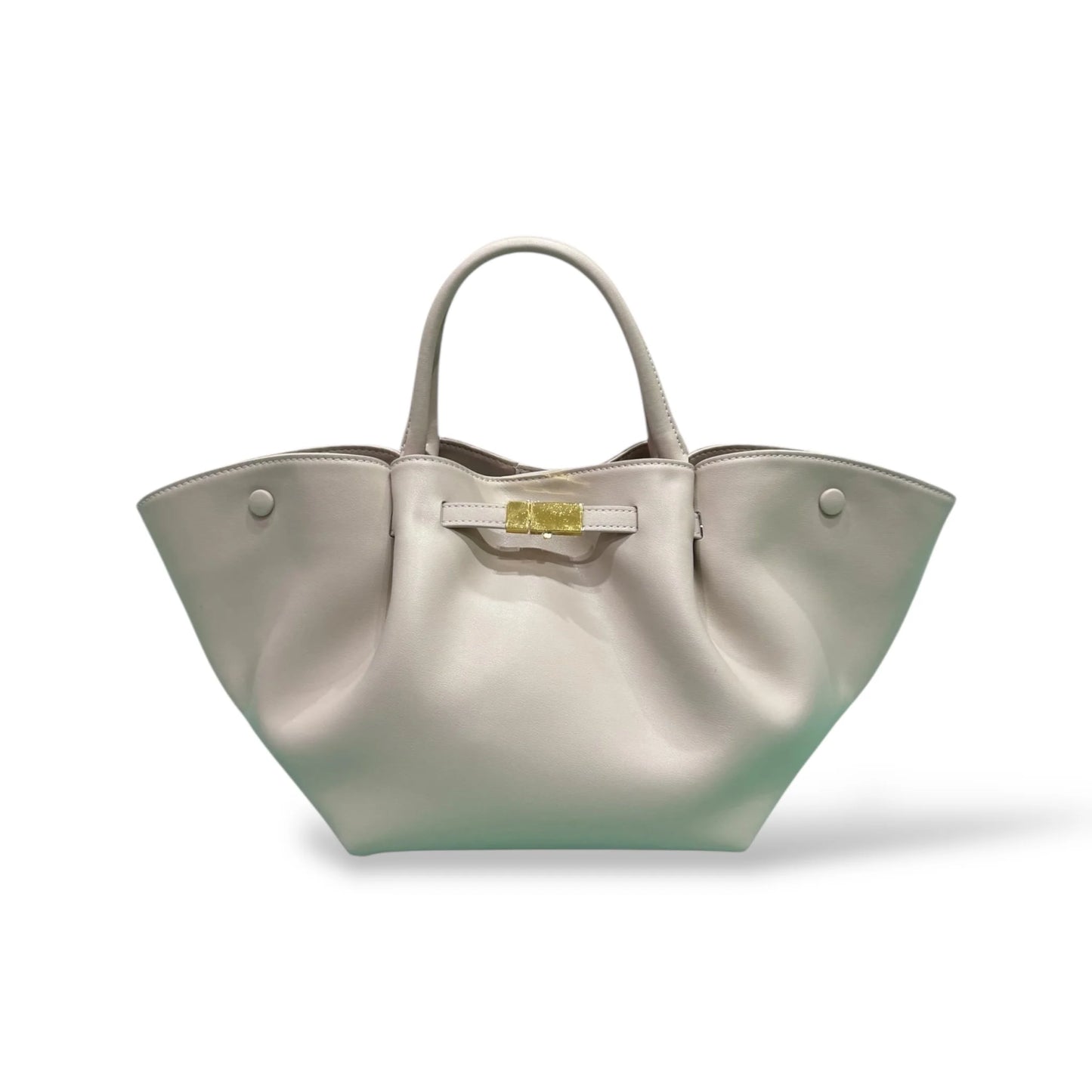 Soft Smooth Calfskin Large Ruched Tote Bag With Gold Clip Closure & Adjustable Strap