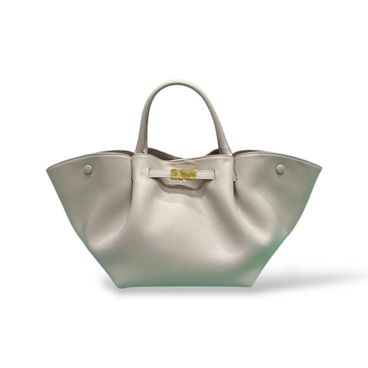 Soft Smooth Calfskin Large Ruched Tote Bag With Gold Clip Closure & Adjustable Strap