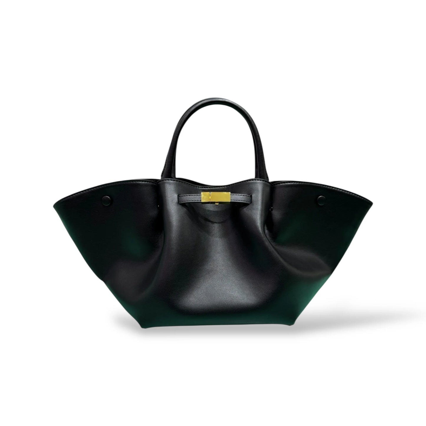 Soft Smooth Calfskin Large Ruched Tote Bag With Gold Clip Closure & Adjustable Strap