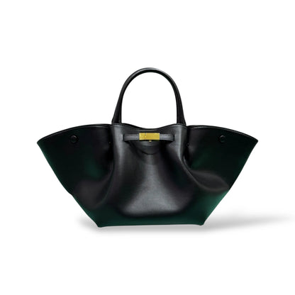 Soft Smooth Calfskin Large Ruched Tote Bag With Gold Clip Closure & Adjustable Strap