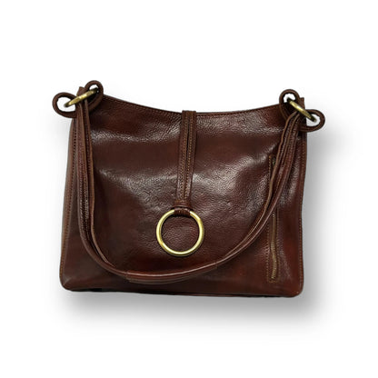 Hand-Buffed Vegetable-Tanned Tamponed Calfskin Shoulder Bag With Metal Ring Detail