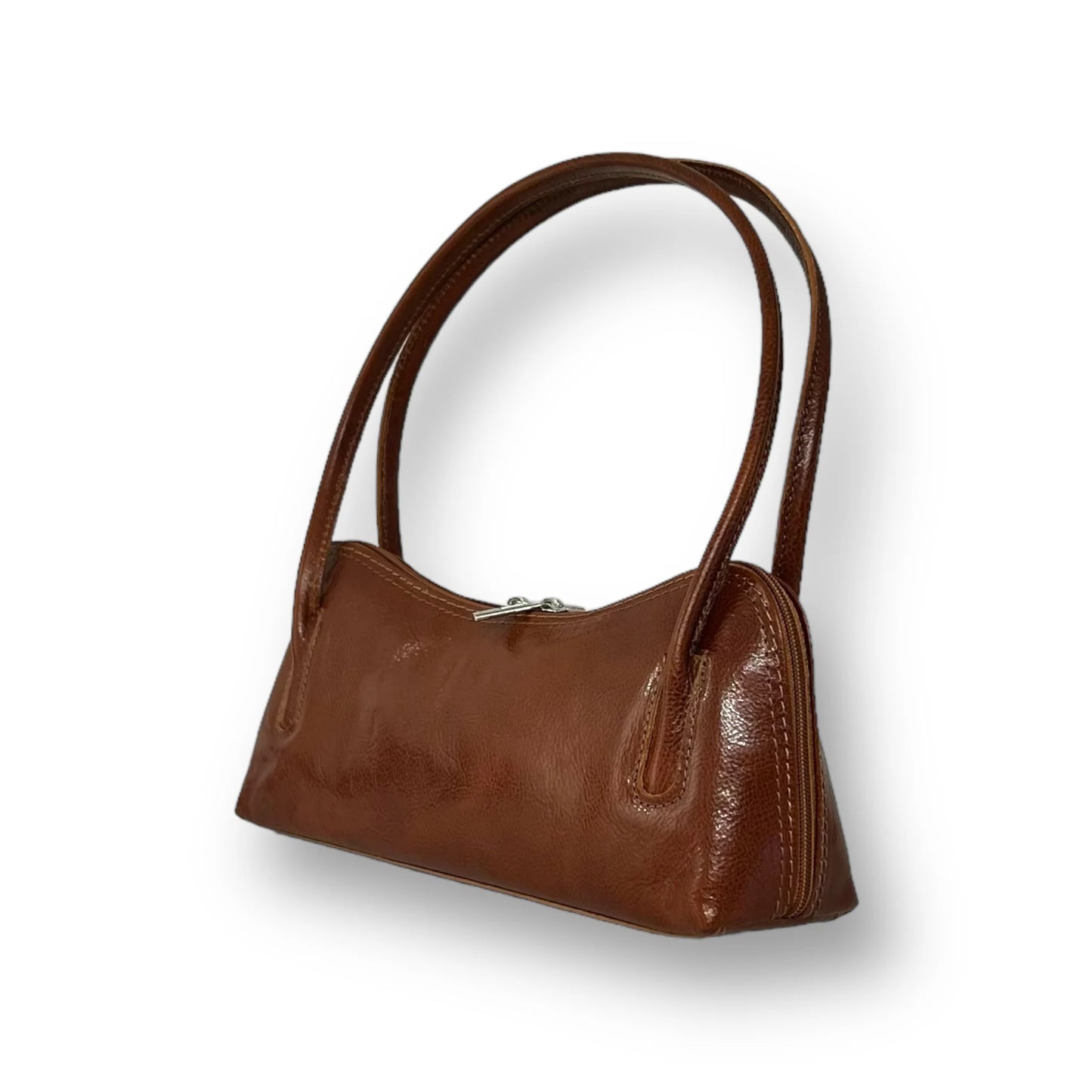 Vegetable-Tanned Tamponed Calfskin Slim Shoulder Bag With Fixed Leather Handle