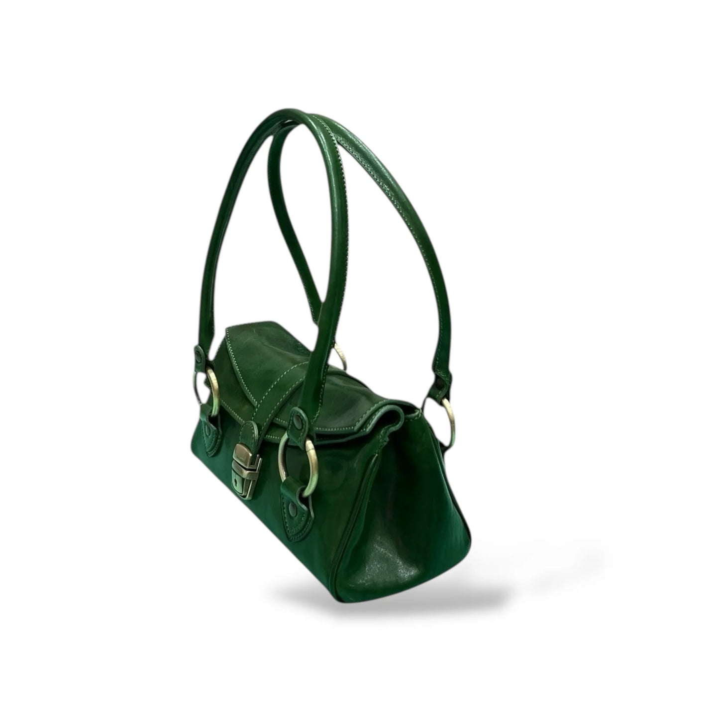 Vintage Tamponed Calfskin Trunk Style Shoulder Bag With Metal Lock Closure
