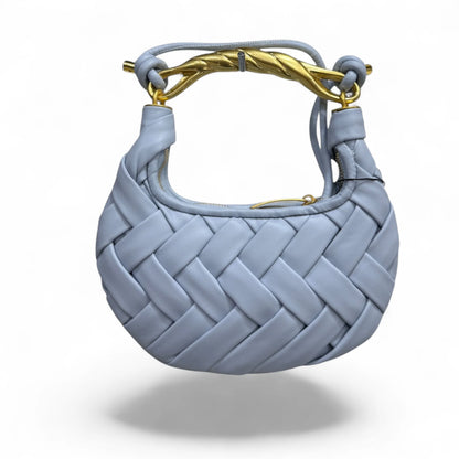 Sculptural Braided Leather Mini Wristlet Hobo Bag With Twisted Metal Handle
