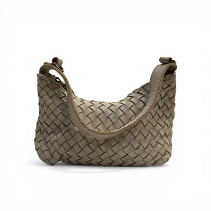 Hand-Woven Soft Washed Calfskin Crescent Shoulder Bag With Adjustable Leather Strap