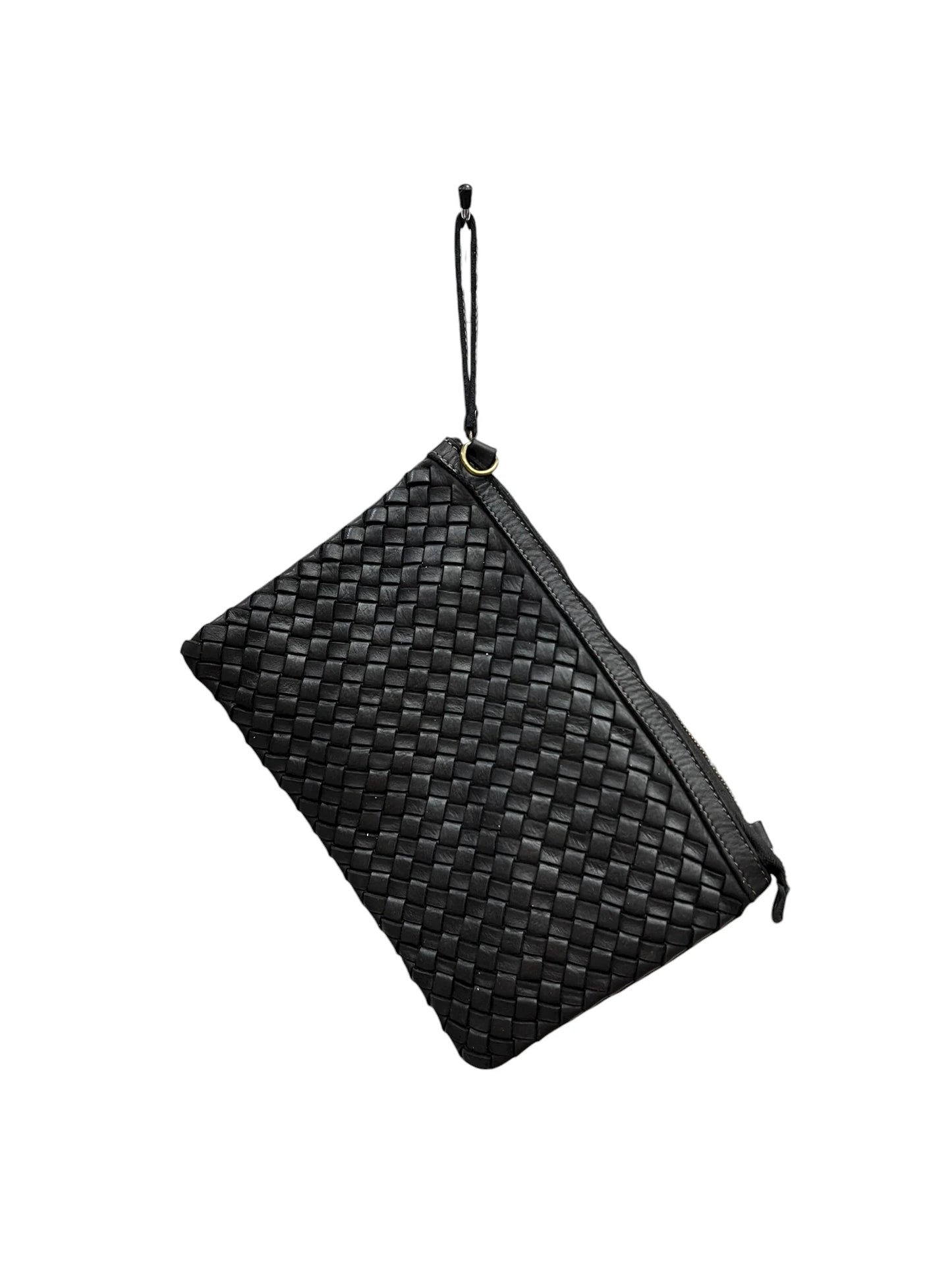 Hand-Woven Natural Dyed Washed Calfskin Wristlet Pochette With Detachable Shoulder Strap