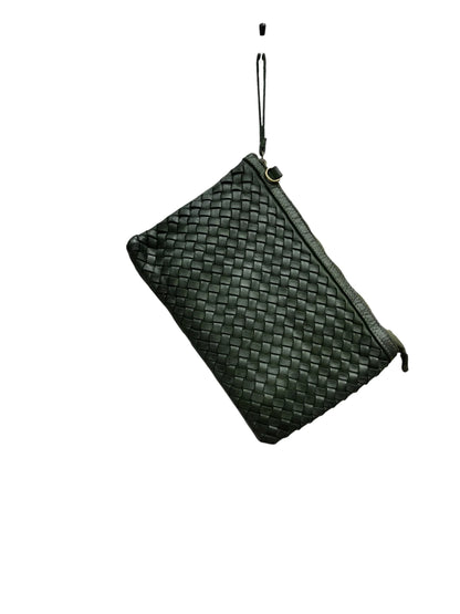 Hand-Woven Natural Dyed Washed Calfskin Wristlet Pochette With Detachable Shoulder Strap