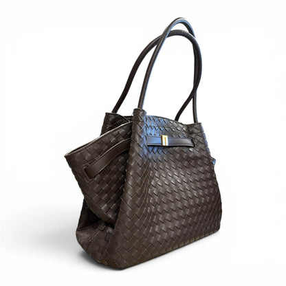 Full Hand-Woven Smooth Calfskin Shopper Tote Bag With Adjustable Shoulder Strap