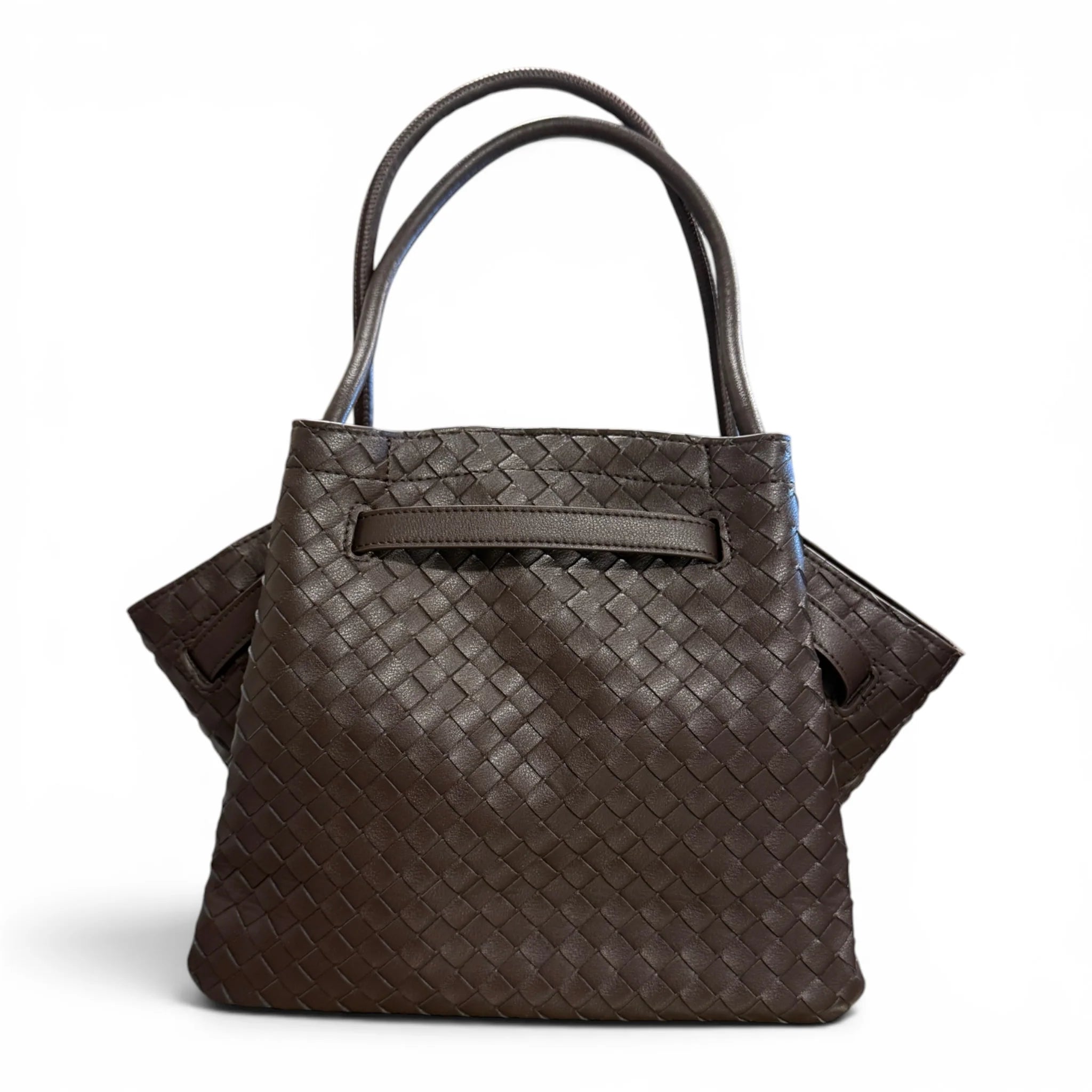 Full Hand-Woven Smooth Calfskin Shopper Tote Bag With Adjustable Shoulder Strap