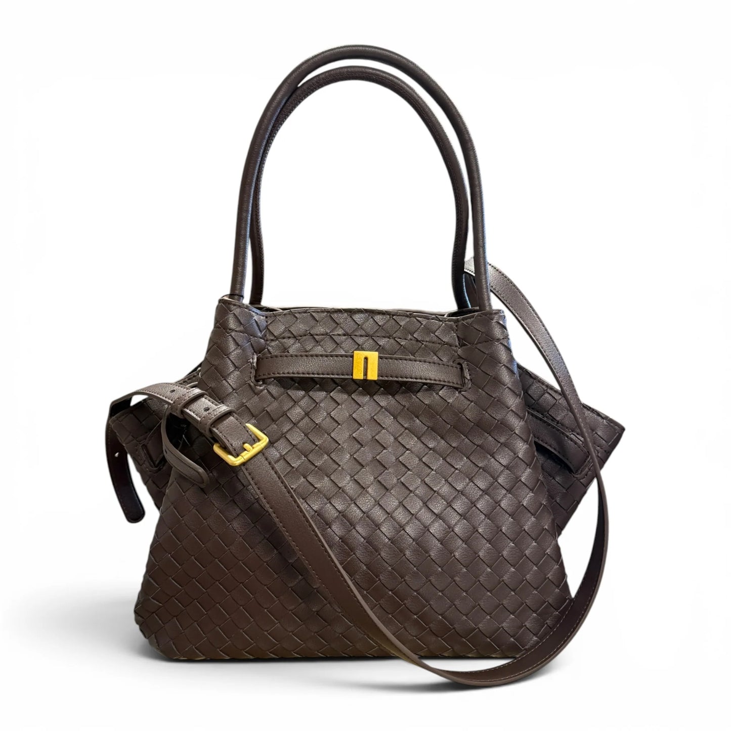 Full Hand-Woven Smooth Calfskin Shopper Tote Bag With Adjustable Shoulder Strap