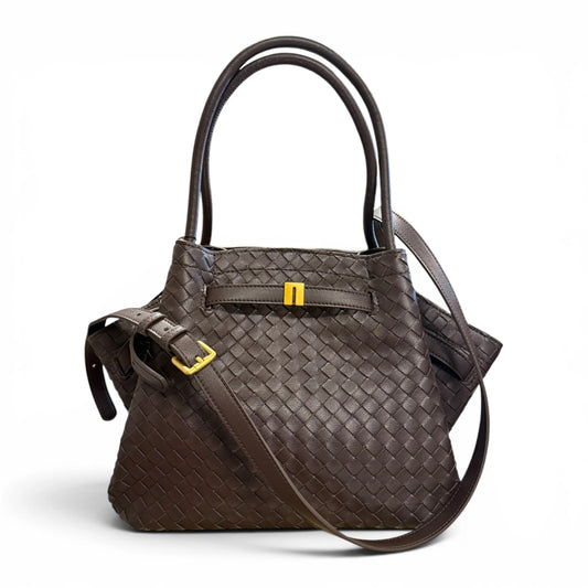 Full Hand-Woven Smooth Calfskin Shopper Tote Bag With Adjustable Shoulder Strap