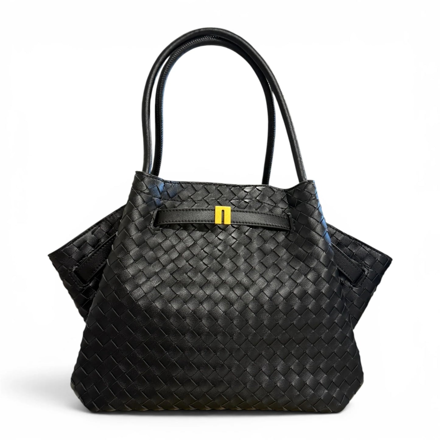 Full Hand-Woven Smooth Calfskin Shopper Tote Bag With Adjustable Shoulder Strap