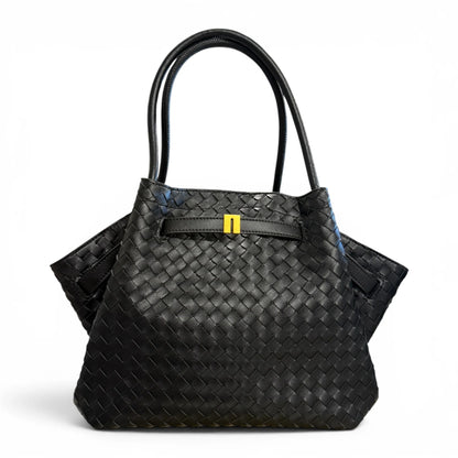 Full Hand-Woven Smooth Calfskin Shopper Tote Bag With Adjustable Shoulder Strap